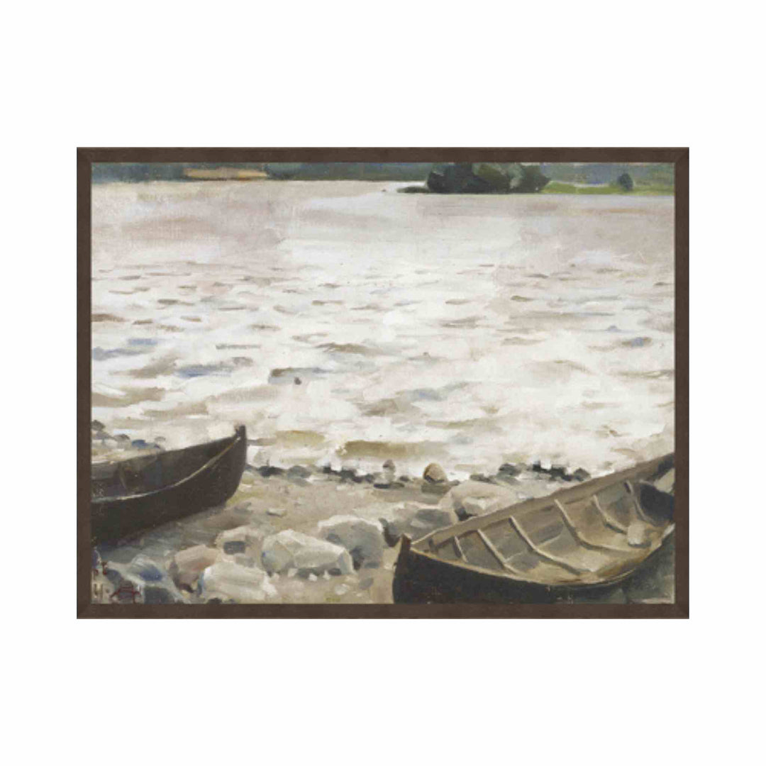 BOATS ON THE SHORE, FRAMED ART