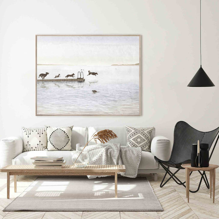 DOGS DAY AT THE COTTAGE, FRAMED ART