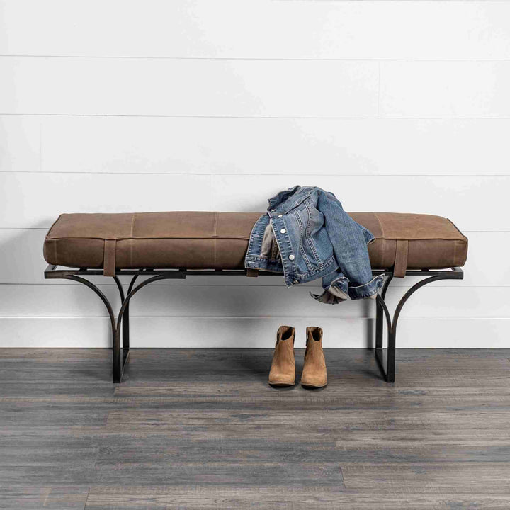 JANE BENCH, BROWN LEATHER