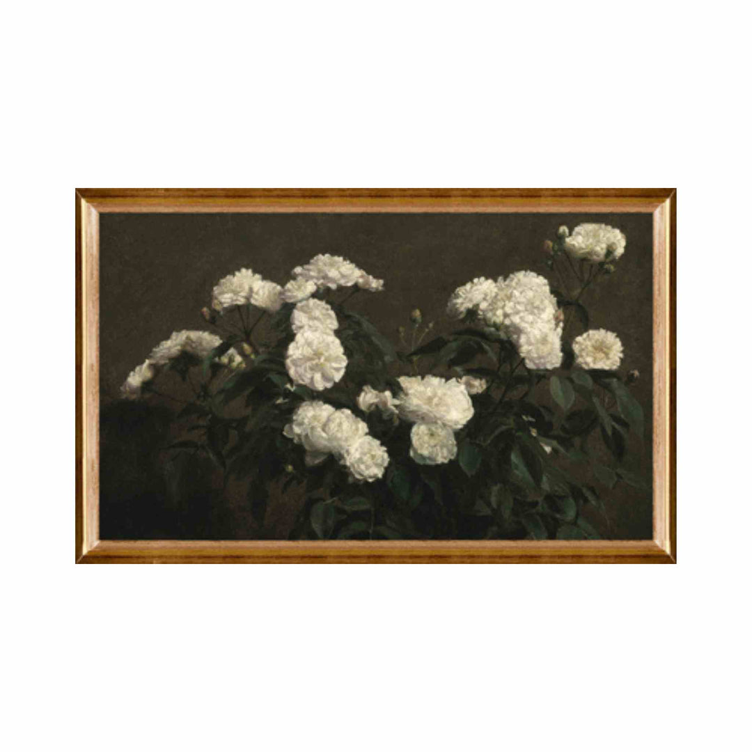 STILL LIFE OF WHITE ROSES, FRAMED ART