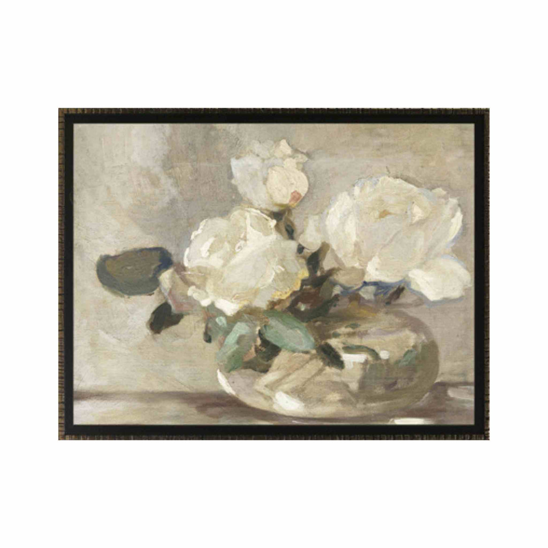NEUTRAL FLOWERS IN VASE, FRAMED ART