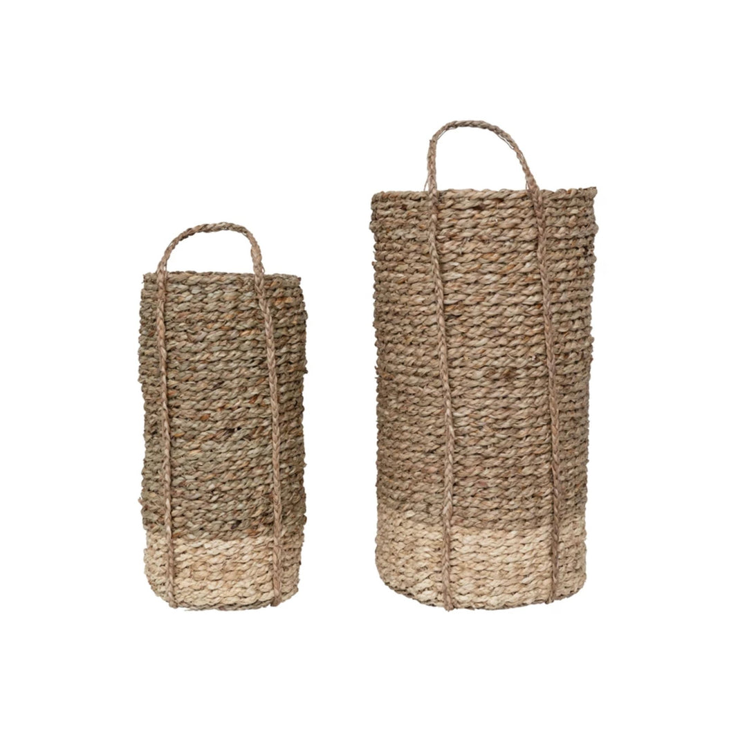 HAND WOVEN HANDLED BASKETS, NATURAL