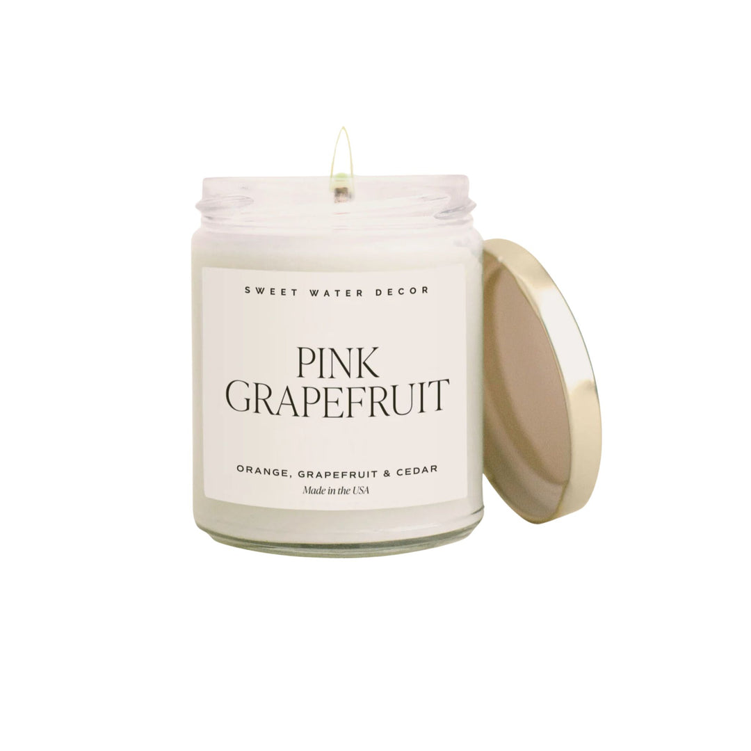 PINK GRAPEFRUIT SOY CANDLE, CLEAR JAR, 9OZ