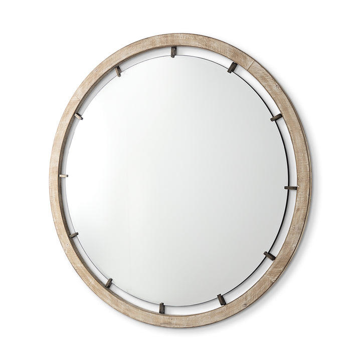 Sonance Round Mirror, Brown Wood Frame