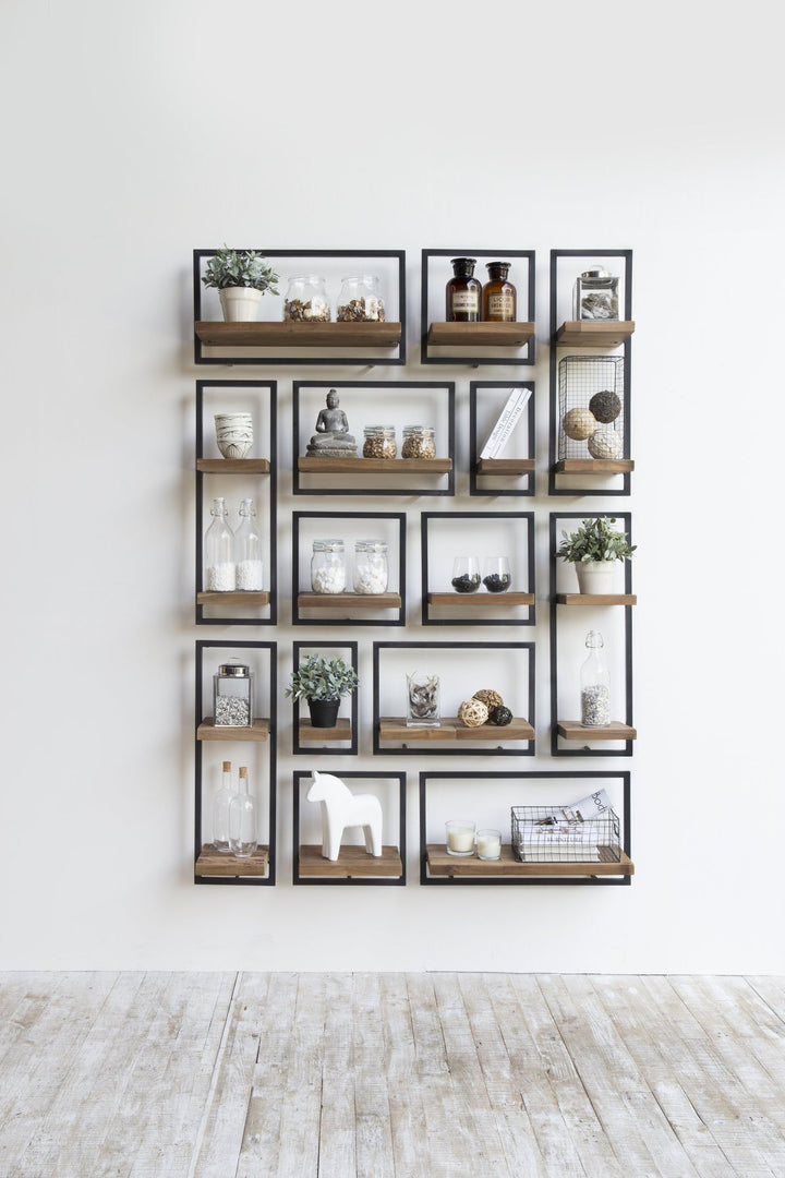 BODRUM METAL FRAMED WALL SHELF, D, TEAK