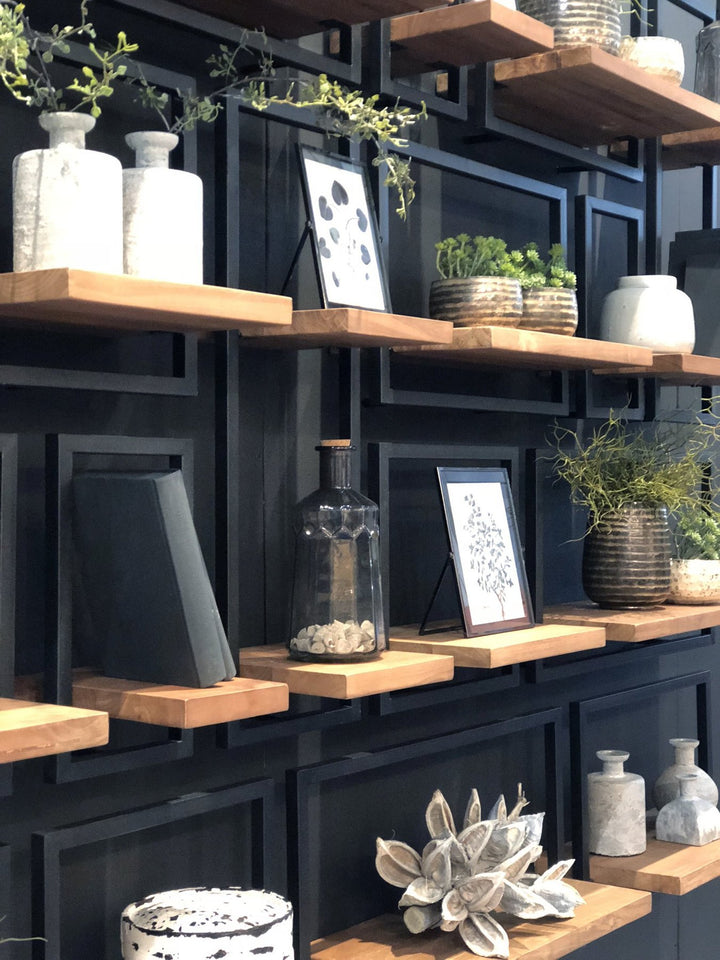 BODRUM METAL FRAMED WALL SHELF, D, TEAK