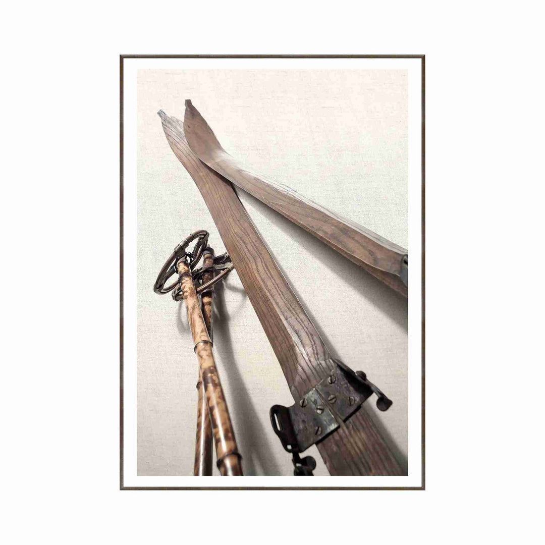 VINTAGE SKI EQUIPMENT, FRAMED ART