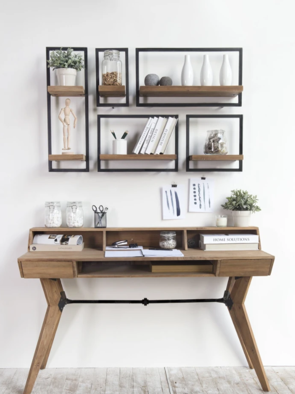 BODRUM METAL FRAMED WALL SHELF, E, TEAK