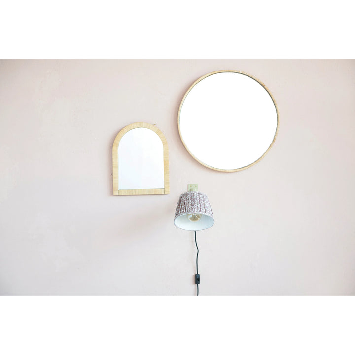 ROUND RATTAN FRAMED MIRROR