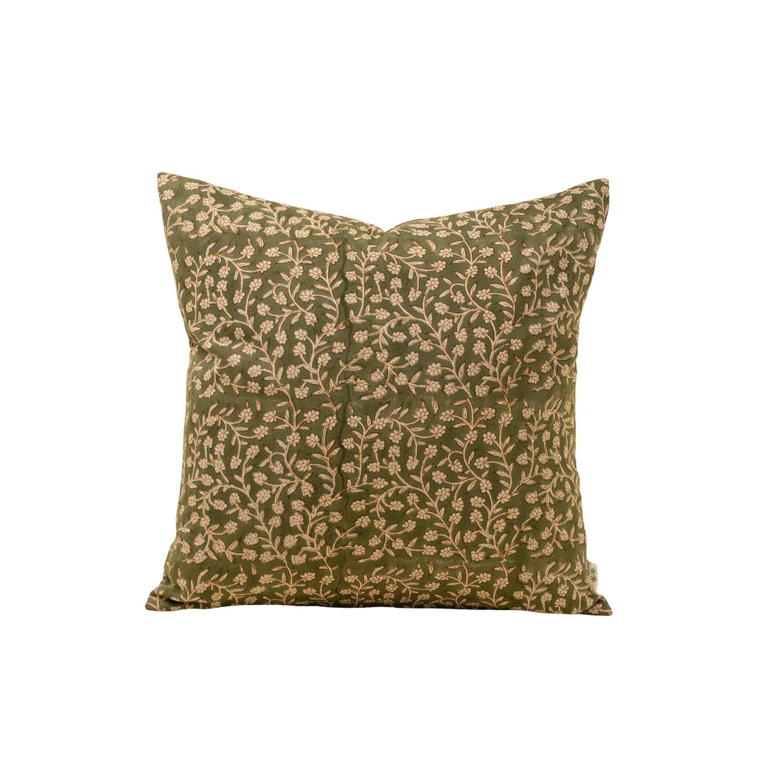 WILDVINE BLOCK PRINT PILLOW, OLIVE