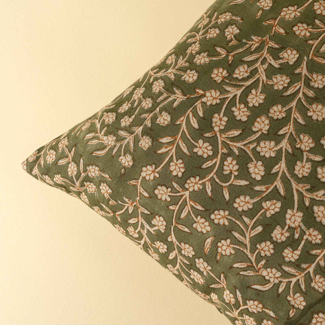 WILDVINE BLOCK PRINT PILLOW, OLIVE