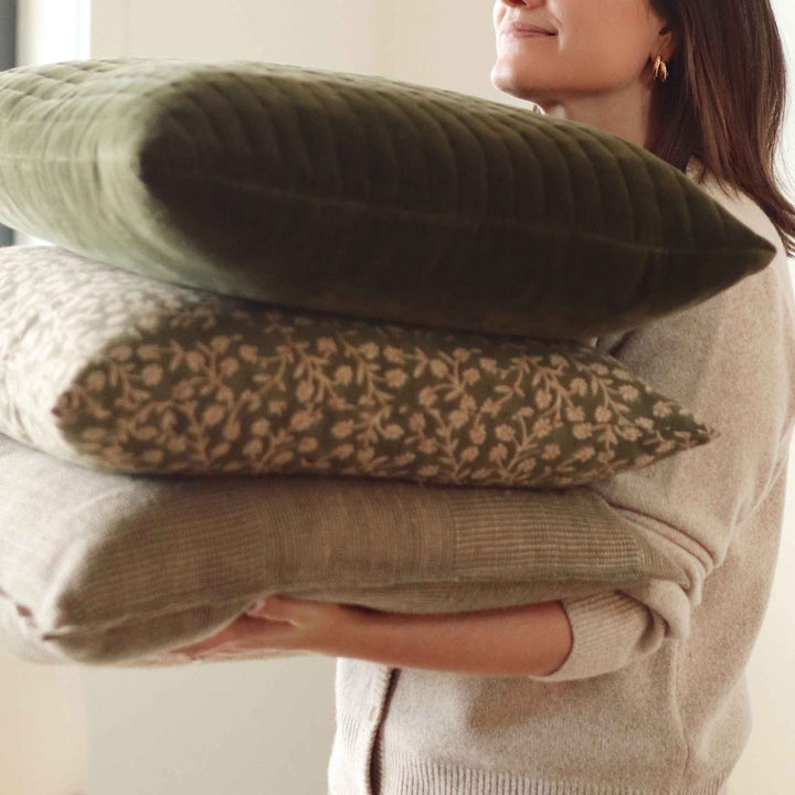WILDVINE BLOCK PRINT PILLOW, OLIVE