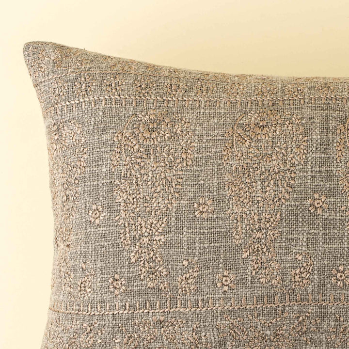 NINA EMBROIDERED PILLOW, ASH