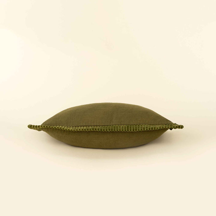 CORDED VELVET EDGE PILLOW, MOSS