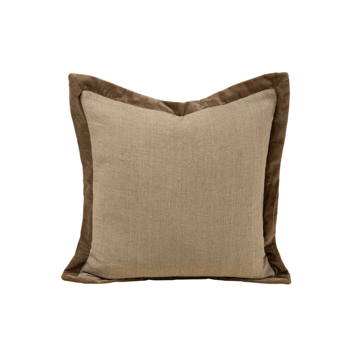 VELVET EDGE LINEN PILLOW, CHOCOLATE