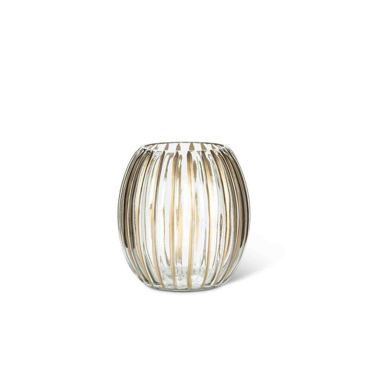 RIBBED VOTIVE HOLDER W/ GOLD STRIPES
