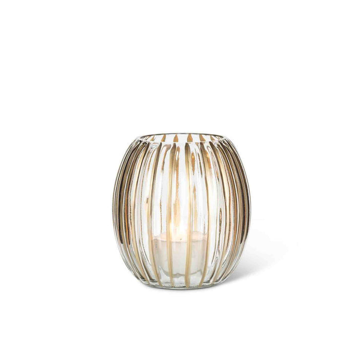 RIBBED VOTIVE HOLDER W/ GOLD STRIPES