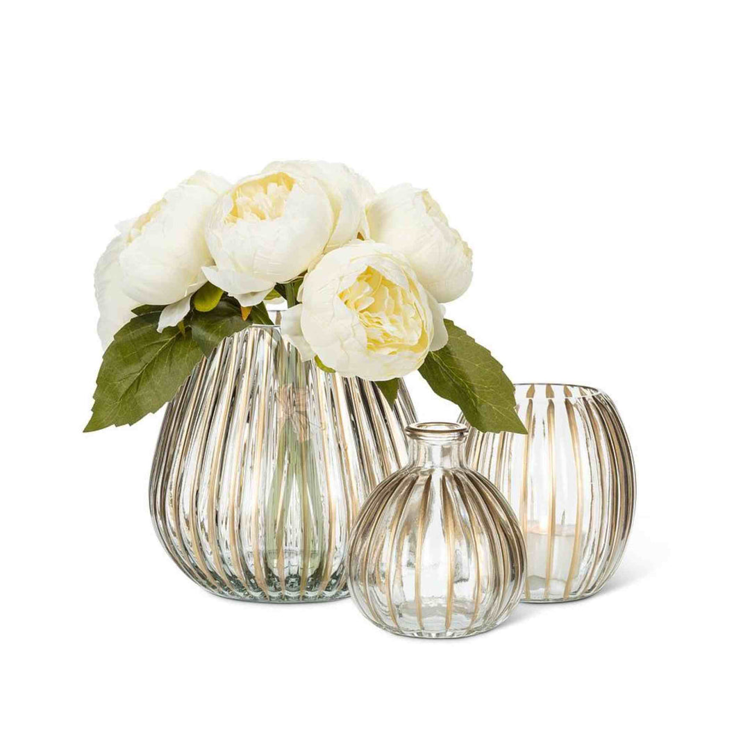 RIBBED VOTIVE HOLDER W/ GOLD STRIPES