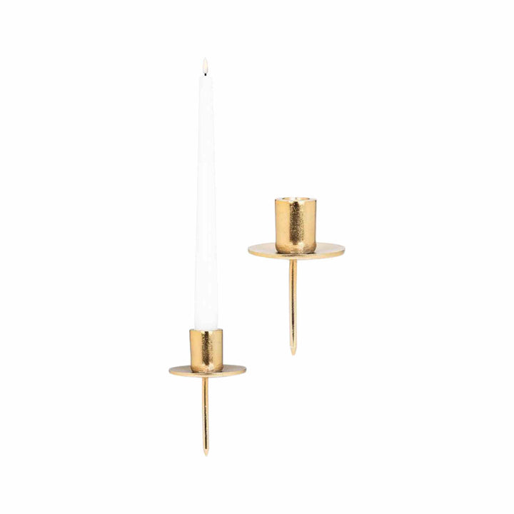 STRAIGHT TAPER HOLDER W/ STAKE, GOLD