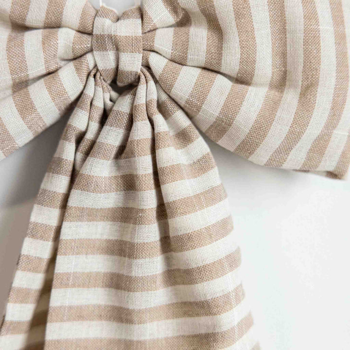 STRIPED BEIGE SAND FABRIC BOW