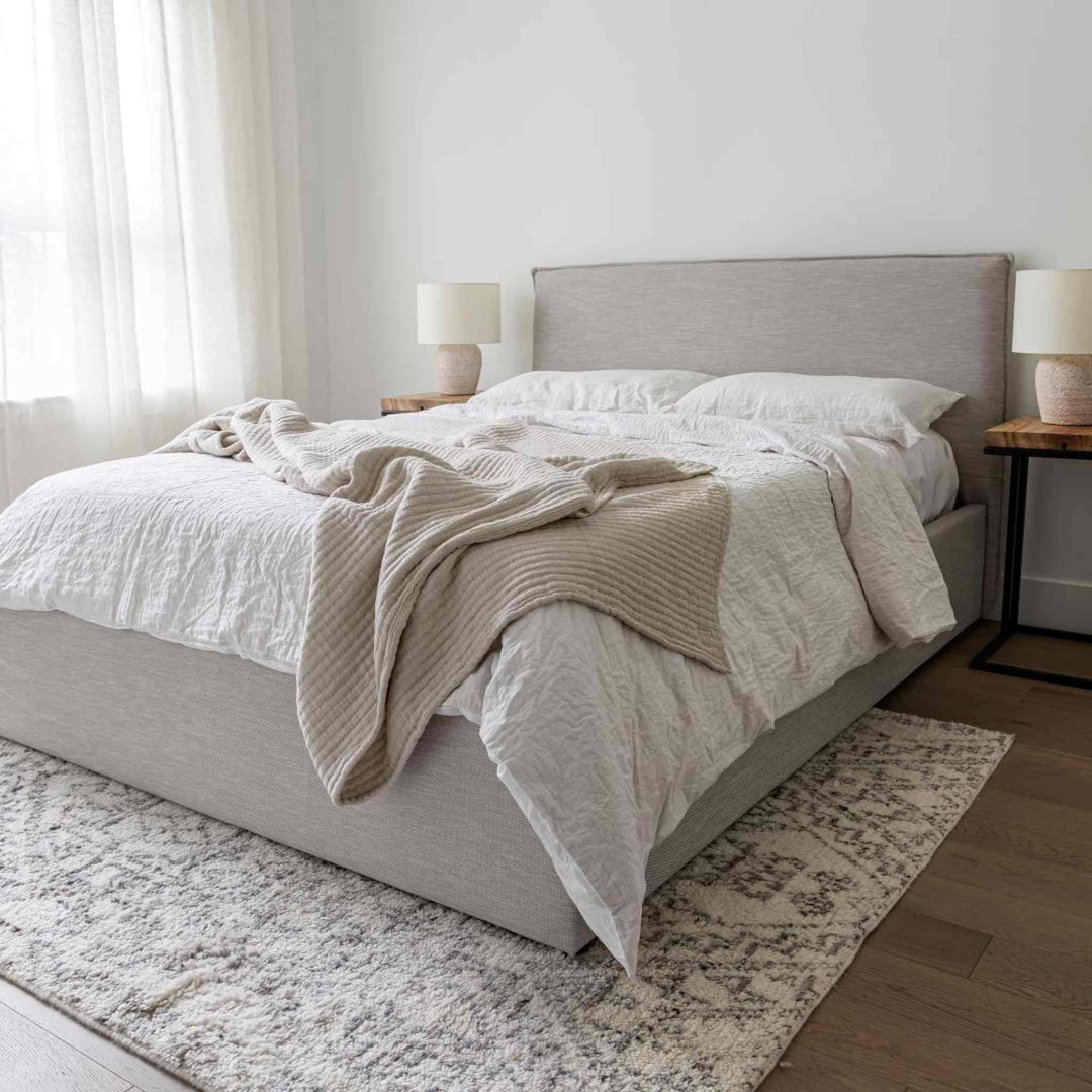 JULIA BED, SHORT HEADBOARD, SAND