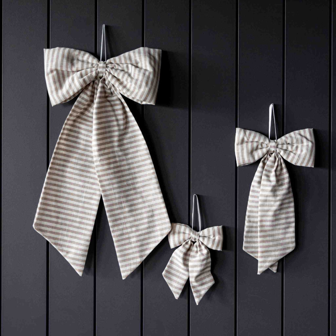 STRIPED BEIGE SAND FABRIC BOW