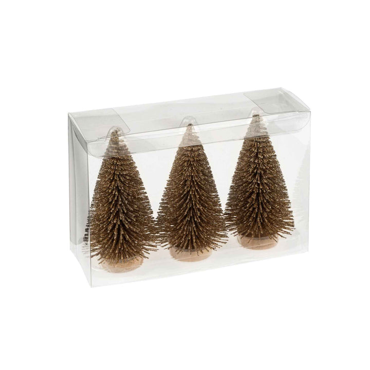 MINI BOTTLE BRUSH TREES, S/3, CHAMPAGNE