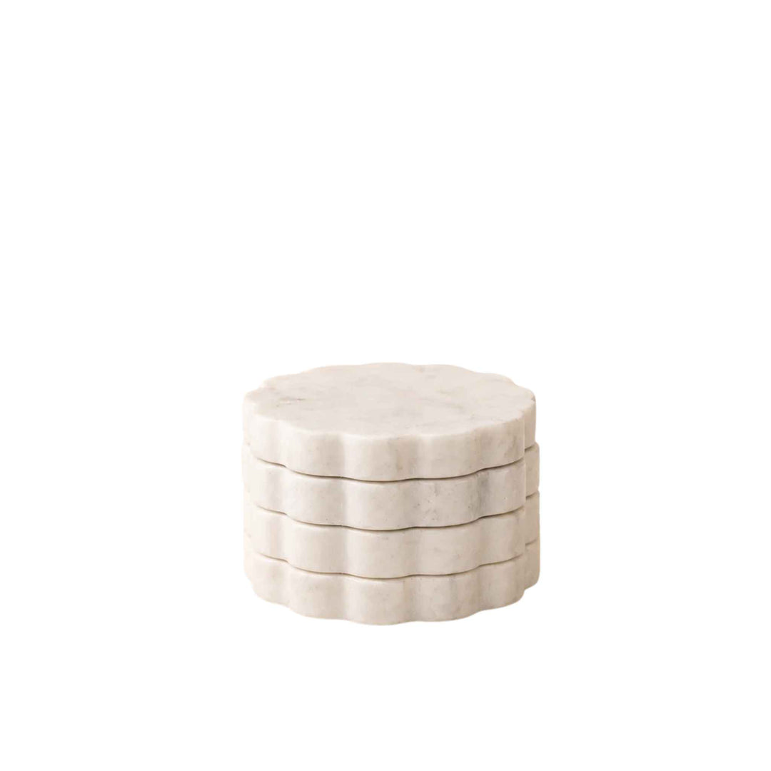 MARBLE SCALLOPED COASTERS S/4