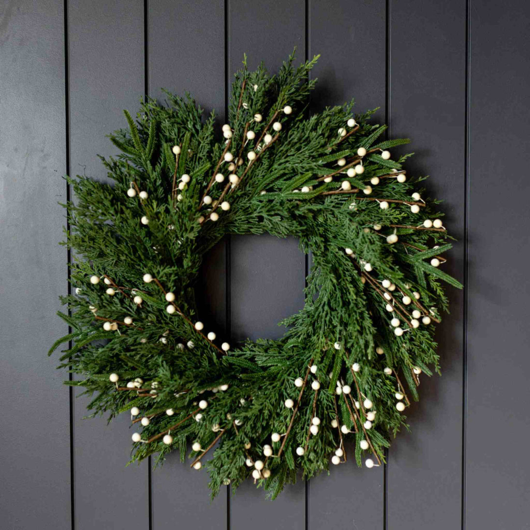 WHITE PLUM BERRY & CYPRESS WREATH