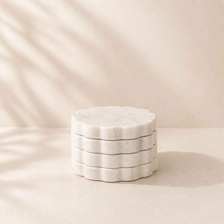 MARBLE SCALLOPED COASTERS S/4