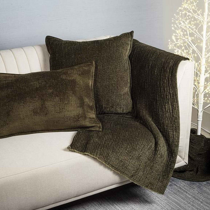 RIBBED CHENILLE THROW, GREEN