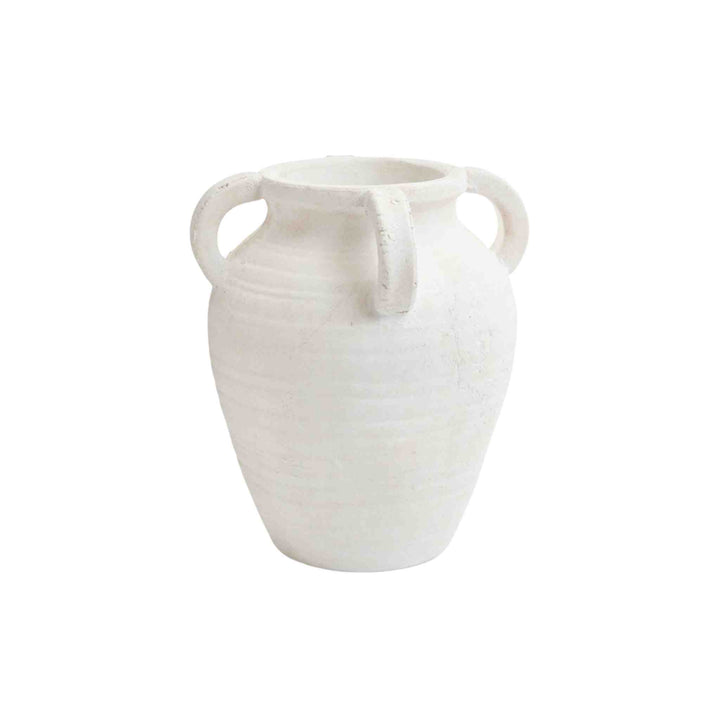 TERRACOTTA VASE W/ HANDLES, WHITE