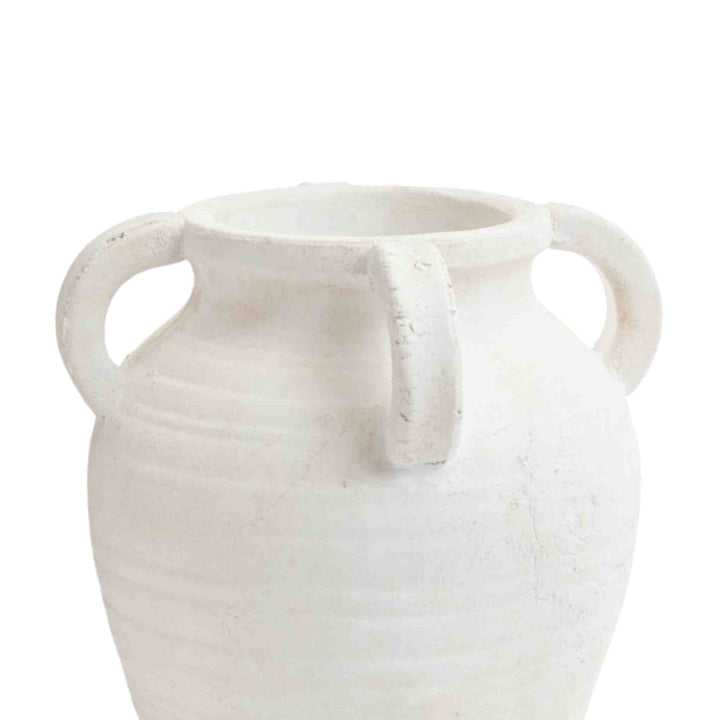 TERRACOTTA VASE W/ HANDLES, WHITE