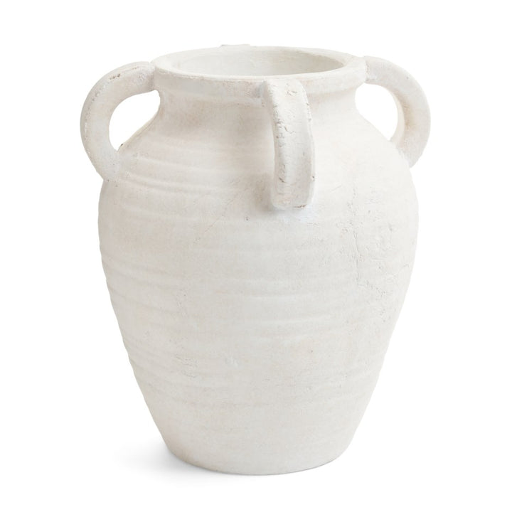 TERRACOTTA VASE W/ HANDLES, WHITE