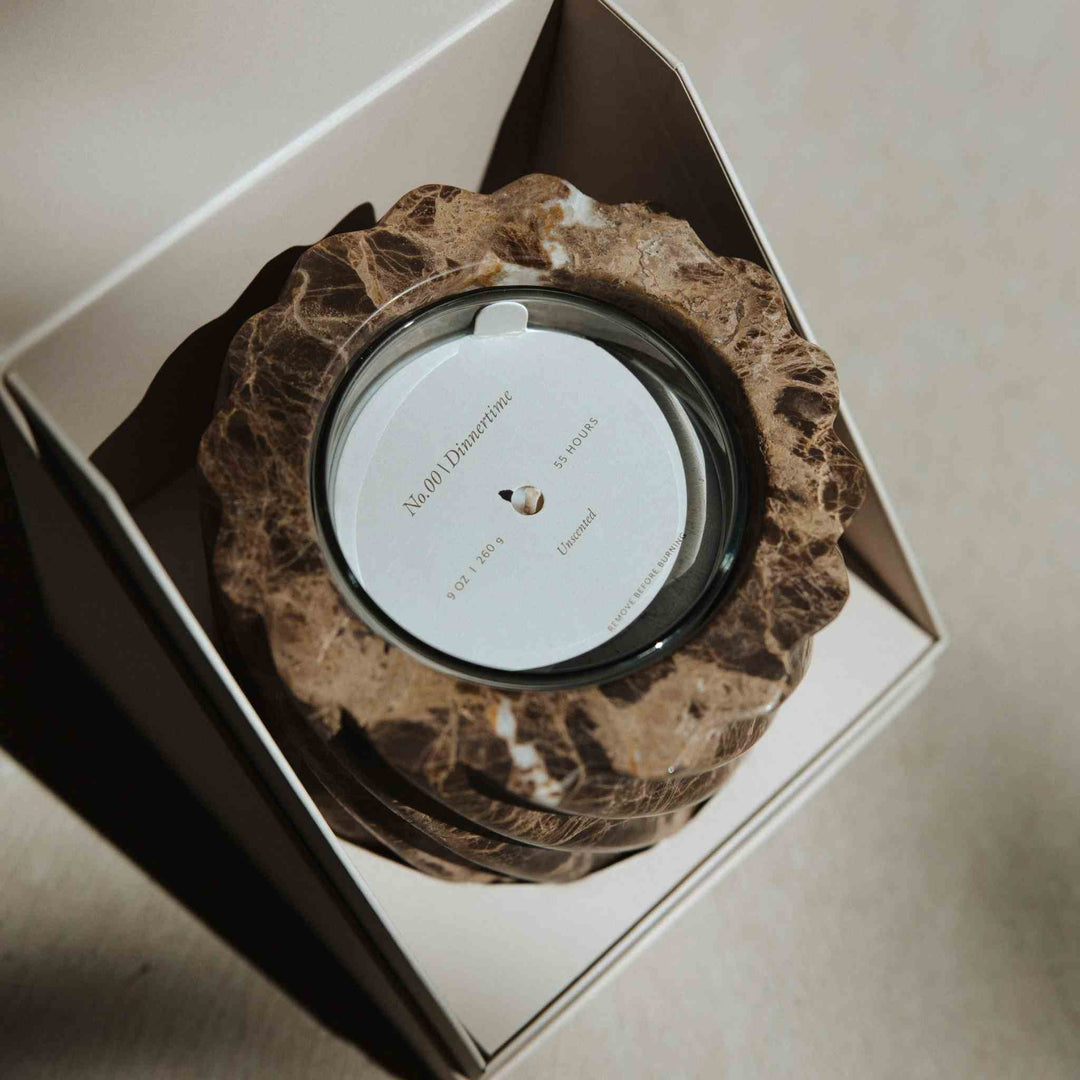 BROWN EMPERADOR MARBLE ROPED, REFILLABLE VESSEL