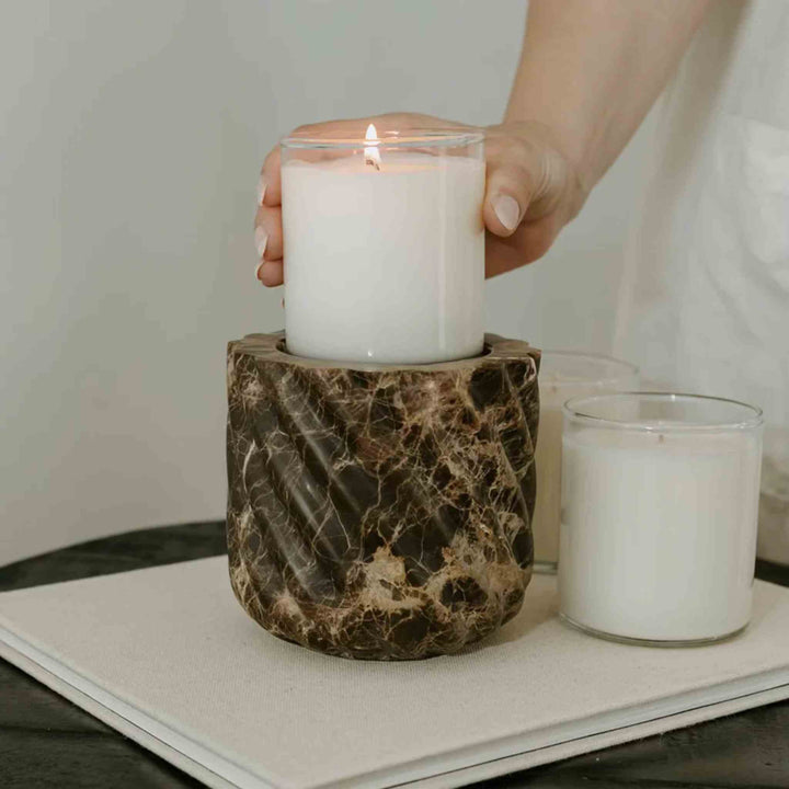 BROWN EMPERADOR MARBLE ROPED, REFILLABLE VESSEL