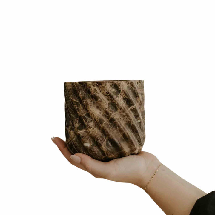 BROWN EMPERADOR MARBLE ROPED, REFILLABLE VESSEL