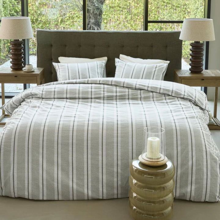 SILAS DUVET COVER SET, GREEN STRIPED