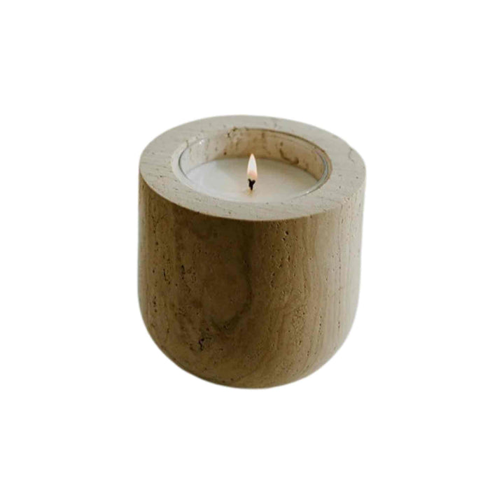 BEIGE TRAVERTINE, REFILLABLE CANDLE VESSEL