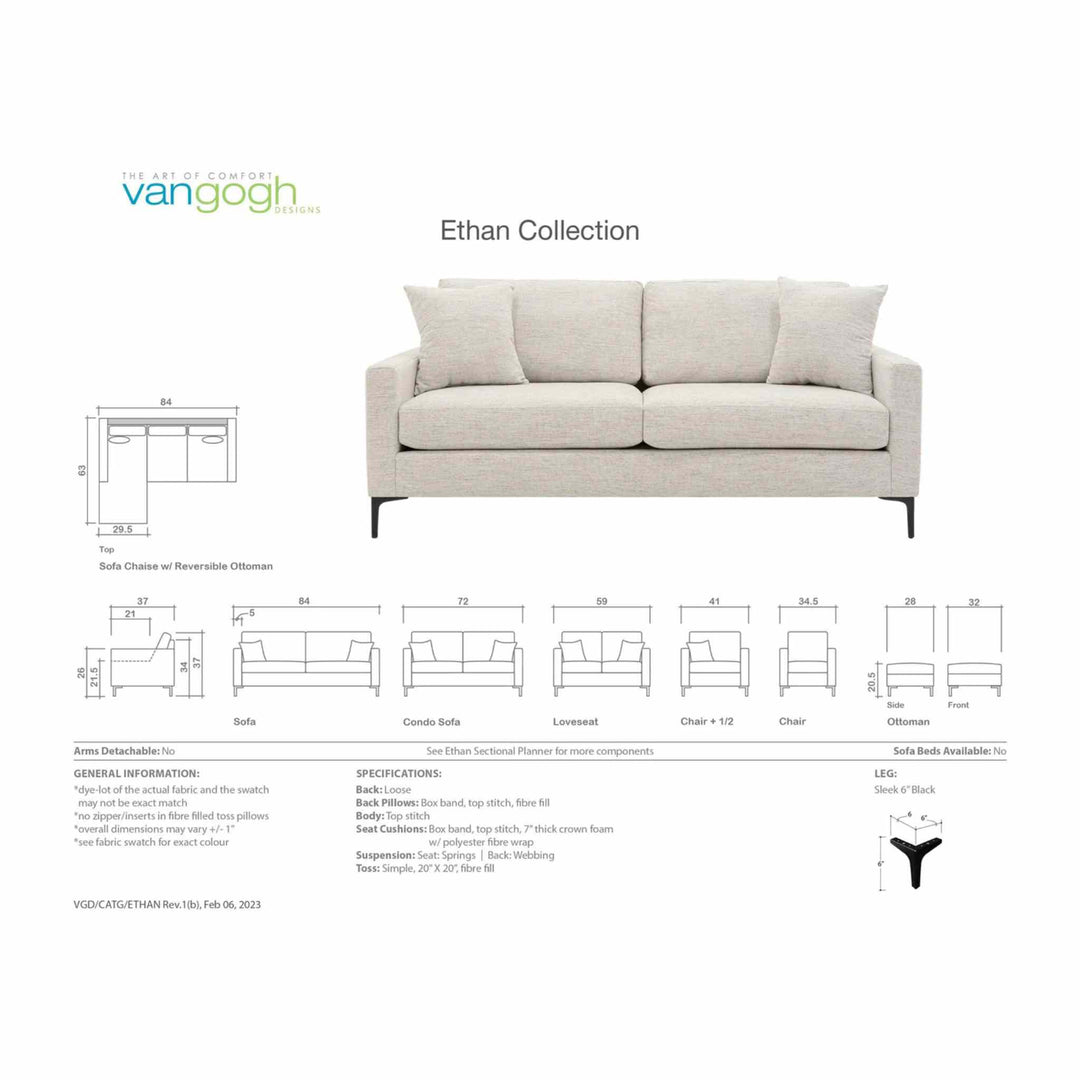 *IN STOCK* ETHAN CONDO SOFA, GR.10, ZEN CANVAS