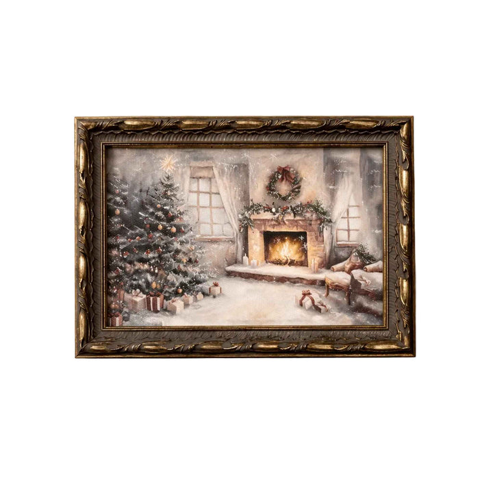 HOLIDAY COTTAGE, BEADED BRASS FRAMED ART