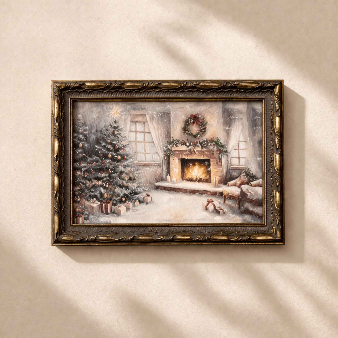 HOLIDAY COTTAGE, BEADED BRASS FRAMED ART