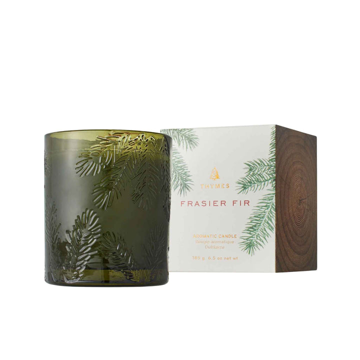 FRASIER FIR CANDLE, MOLDED GREEN GLASS
