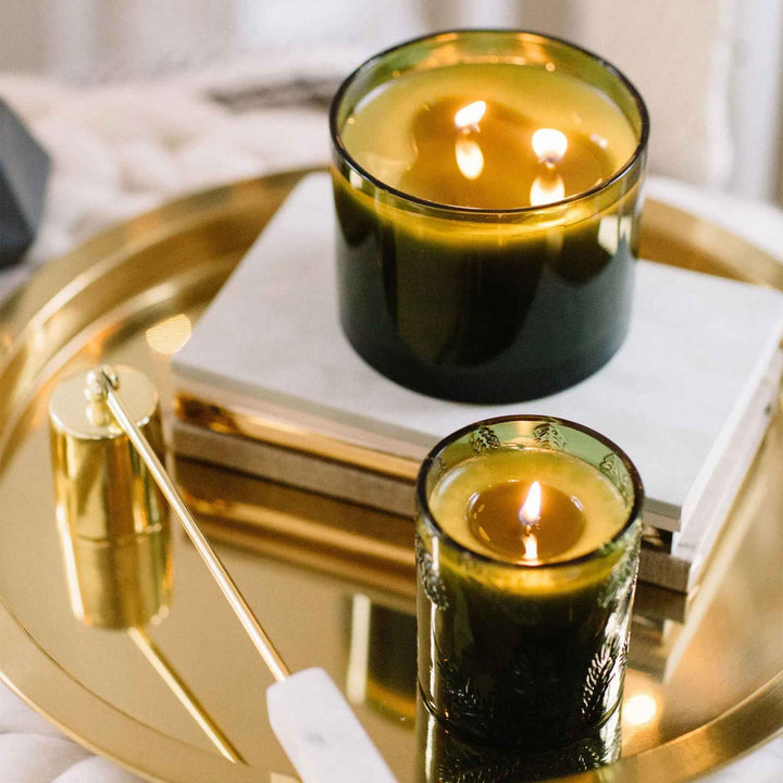 FRASIER FIR CANDLE, MOLDED GREEN GLASS