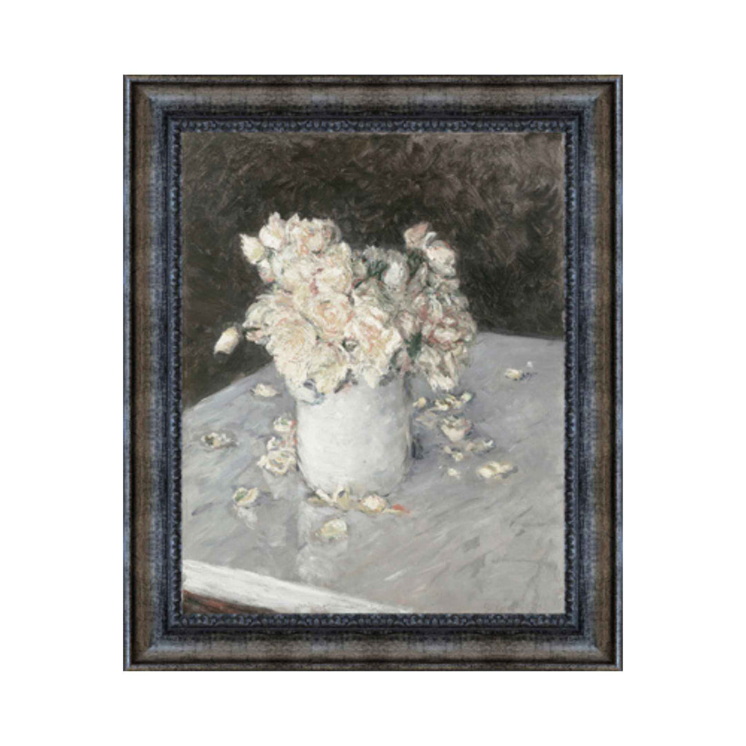 WHITE ROSES IN A VASE, FRAMED STUCCO ART