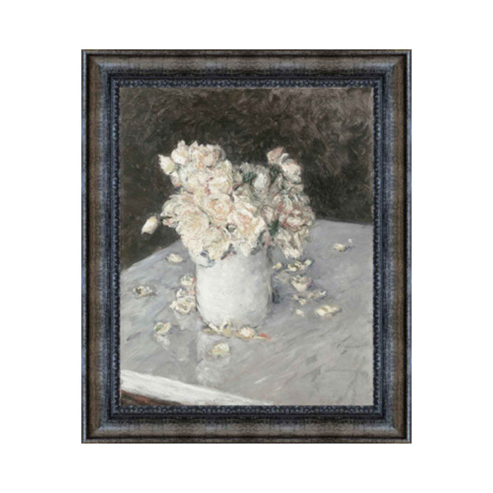 WHITE ROSES IN A VASE, FRAMED STUCCO ART