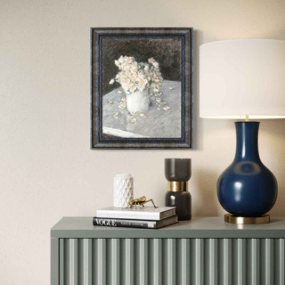WHITE ROSES IN A VASE, FRAMED STUCCO ART