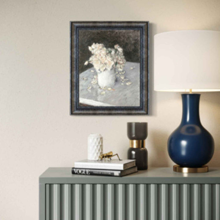 WHITE ROSES IN A VASE, FRAMED STUCCO ART