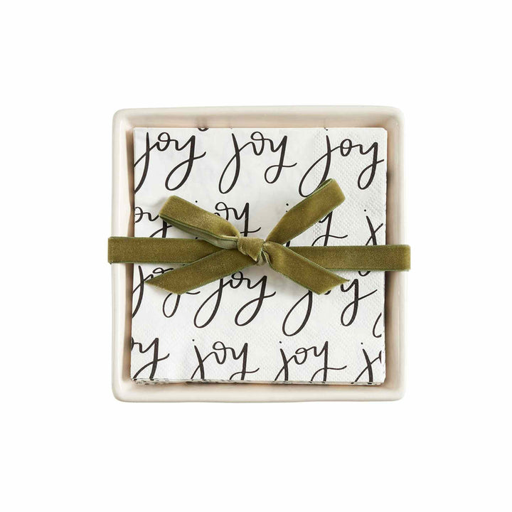 CERAMIC NAPKIN TRAY + NAPKINS, JOY