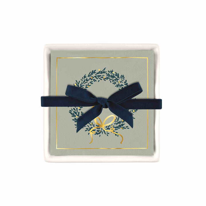 CERAMIC TRAY+ NAPKINS, JOY WREATH